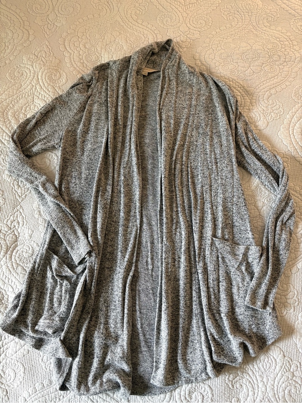 LOFT Heather Gray Open-Front Draped Cardigan